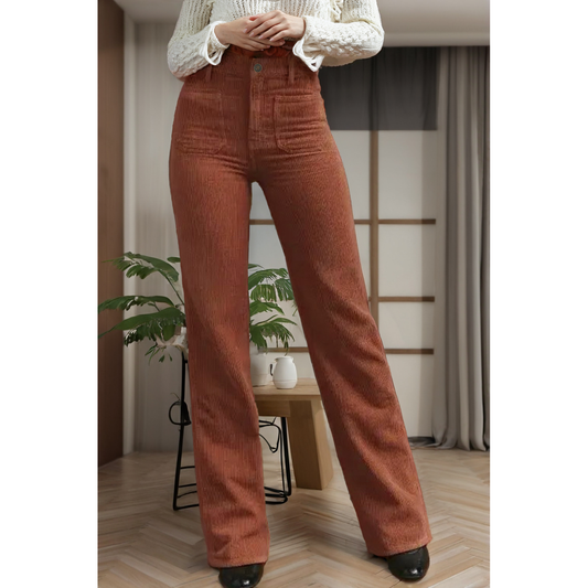 High Waist Square Pockets Corduroy Pants
