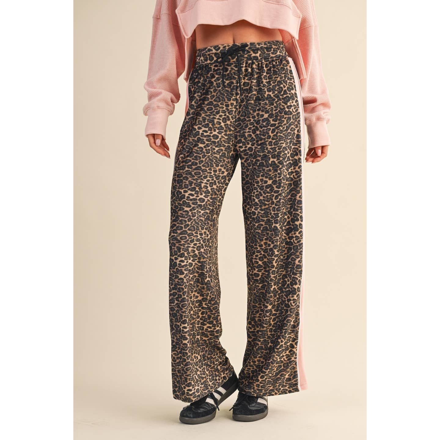 Leopard Print Velour Track Pants