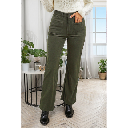 High Waist Square Pockets Corduroy Pants