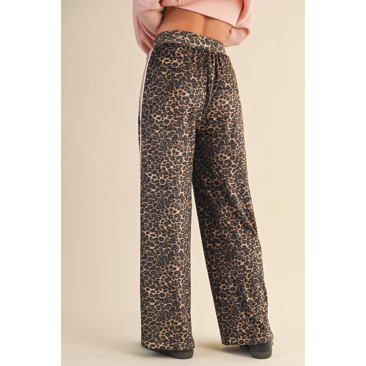 Leopard Print Velour Track Pants
