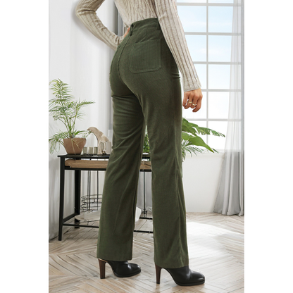 High Waist Square Pockets Corduroy Pants